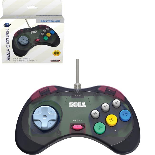 Retro-Bit Official Sega Saturn Controller Pad Original Port GREY