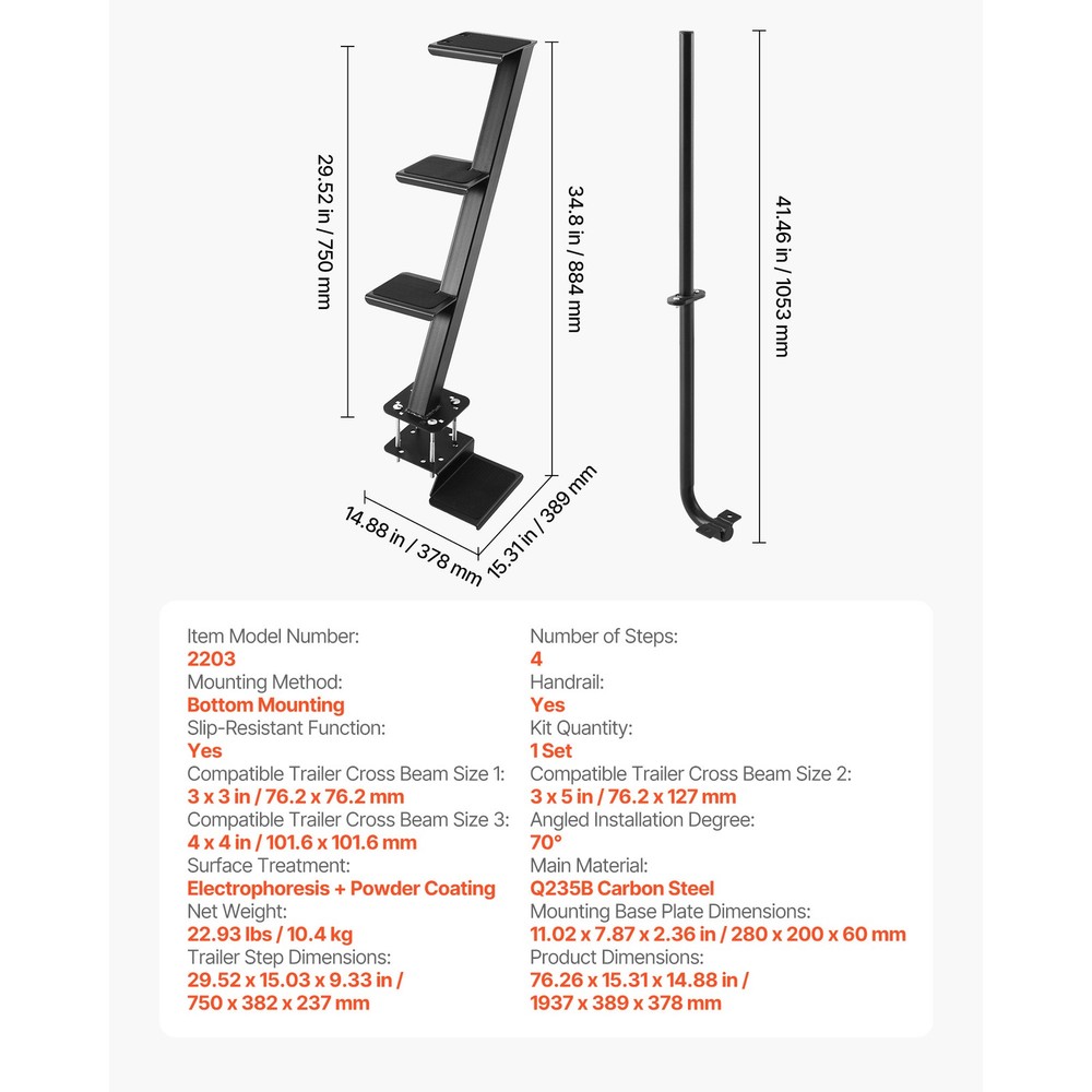 Uimoso Heavy Duty Boat Trailer Steps with Handle, 4-Step Bottom Mount Design