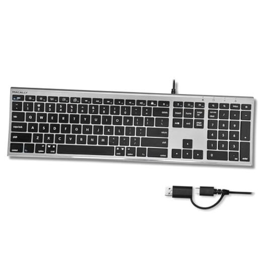 Wired Keyboard for Mac (Upgraded Dual USB A + C Plug) - USB C Space Gray