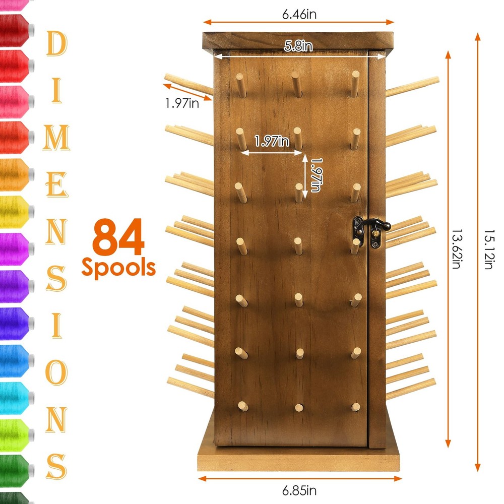Acacia Wood 84 Spools Thread Rack/Thread Holder Organizer with Inner Storage ...
