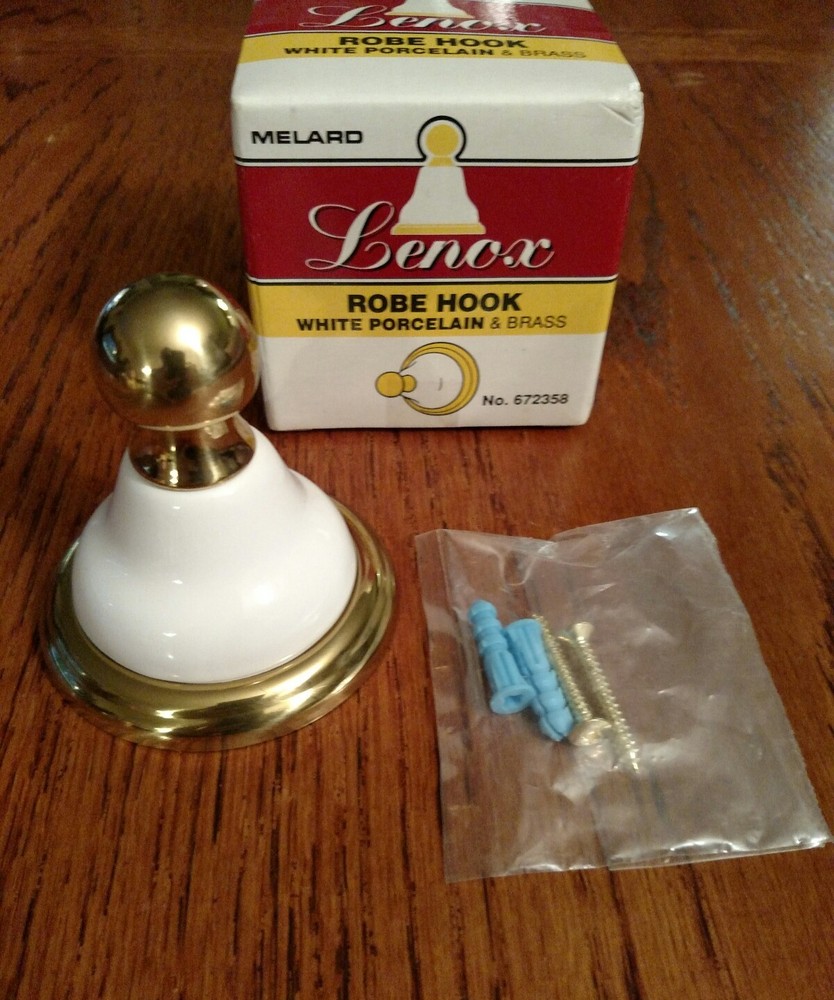 Lenox robe hook white porcelain and brass