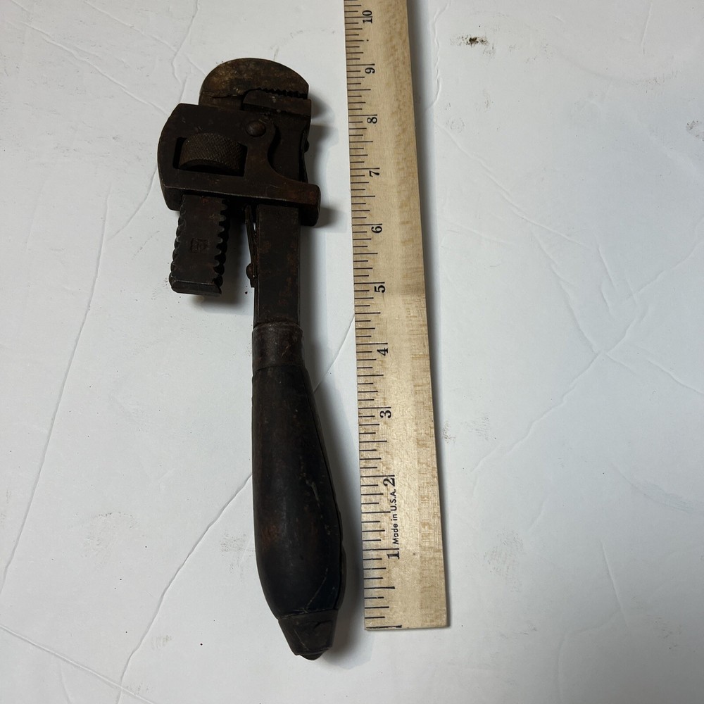 Vintage 10" Pipe Wrench with Wooden Handle