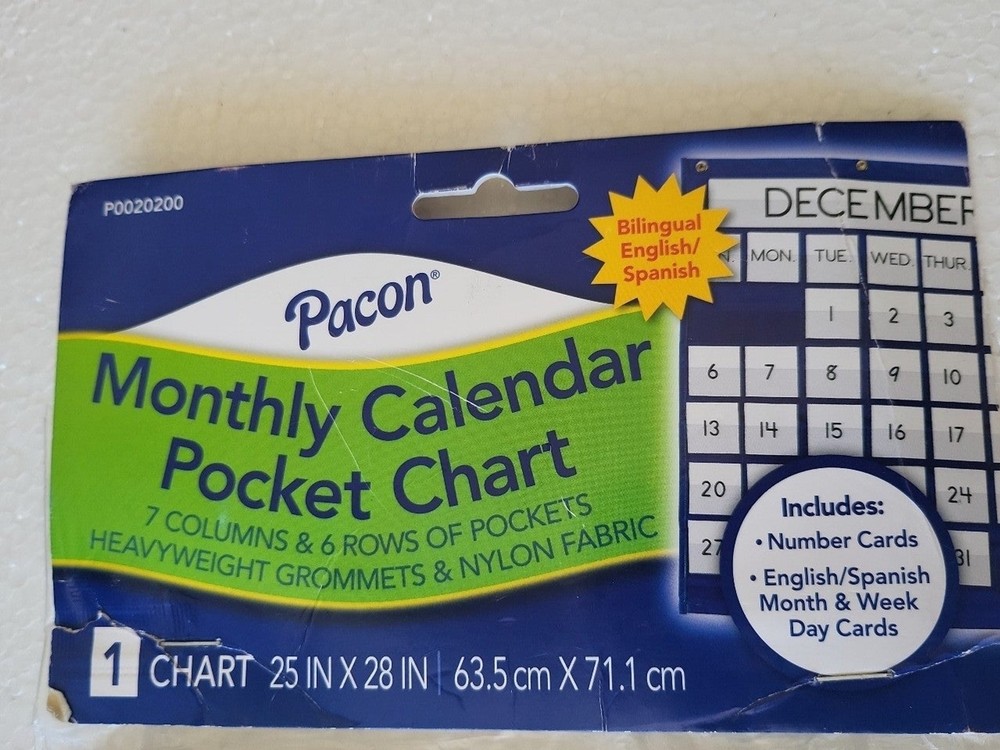 MONTHLY CALENDAR POCKET CHART BY PACON