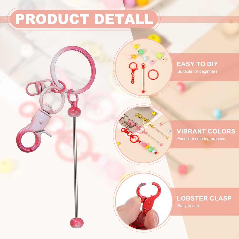 18Pcs Beadable Keychains, DIY Beaded Keychain Making Kit, Gradient Color