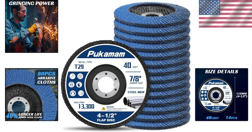 High-Performance 4.5" Flap Discs - 14-Pack Grit 40 Zirconia for Angle Grinders