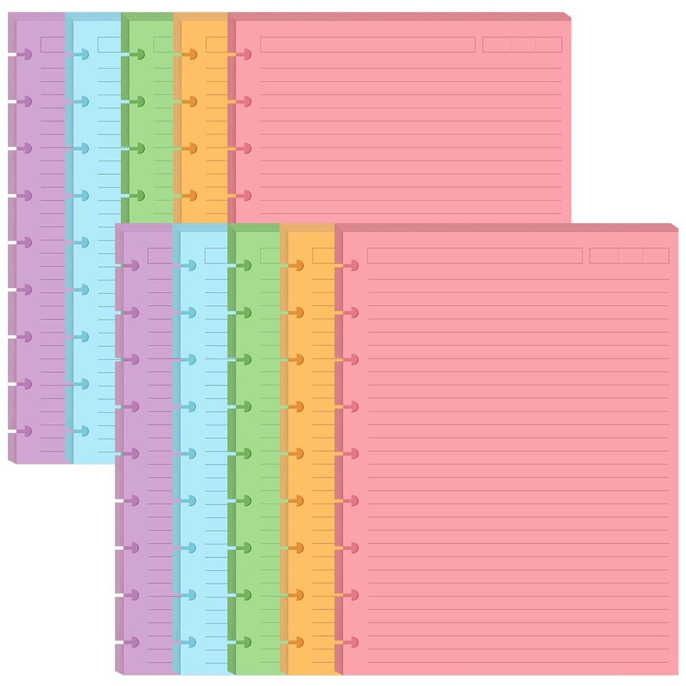 (2-Pack) 9-Disc Discbound 5 Colorful Line Paper Pre-punched 200 Sheets, White