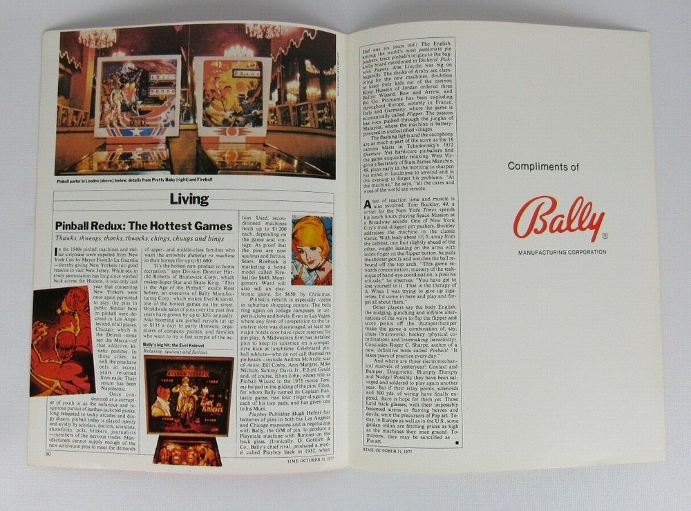 1977 Bally Time Magazine Pinball Article Exerpt Flyer
