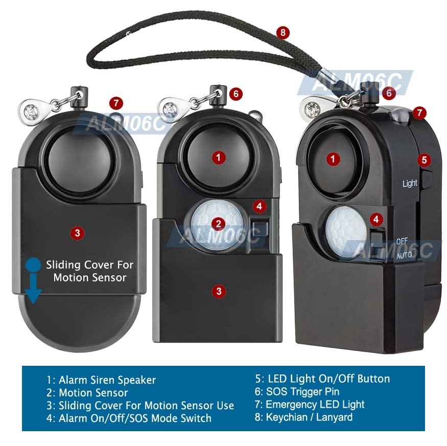 All-In-1 Security Alarm With Motion Sensor SOS Siren LED Emergency Flashlight