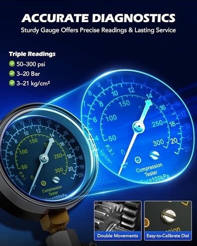 Engine Compression Tester Kit - 11pc Cylinder Pressure Gauge & Spark Plug Tester