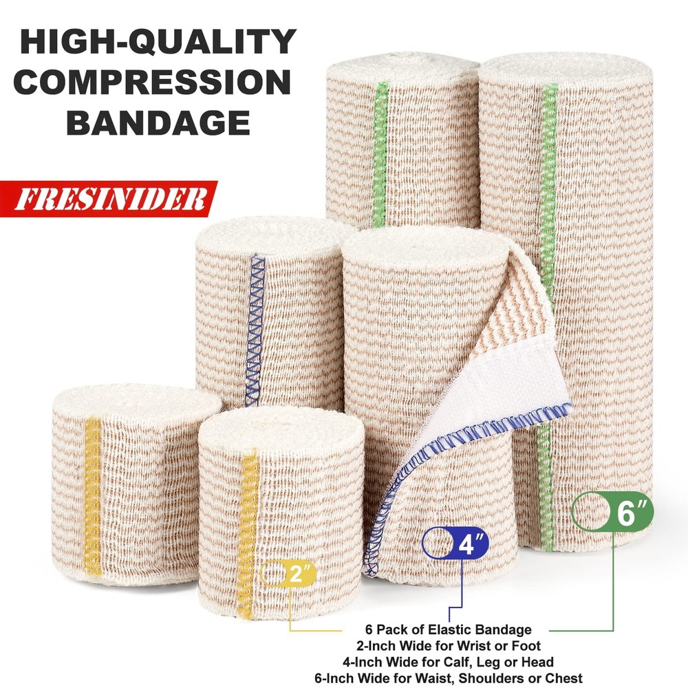 FRESINIDER 6 Pack Elastic Bandages 2, 4, 6 in Compression Support Reusable