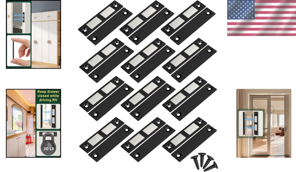 Ultra-Thin Magnetic Door Latch - 12 Pack Cabinets & Closets Closure Solution