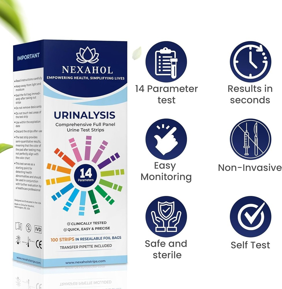 Urine Test Strips For Urinalysis Full Panel - 14 Parameter Urinalysis 100 count