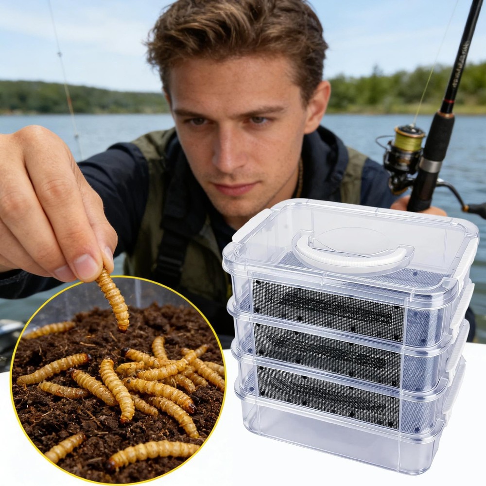 Mealworm Breeding Kit 4-Layer Clear Mesh Feeding Bin Mealworm Farm Container