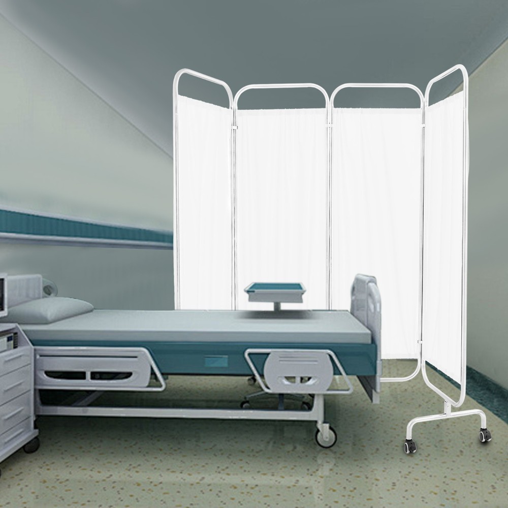 4 Panel Room Divider Rolling Folding Privacy Partition Screens Separation White