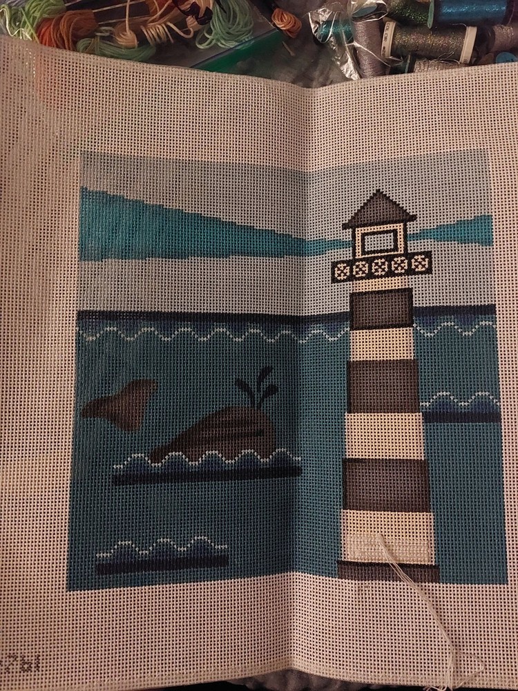 Whale and Lighthouse Needlepoint Canvas - 14ct