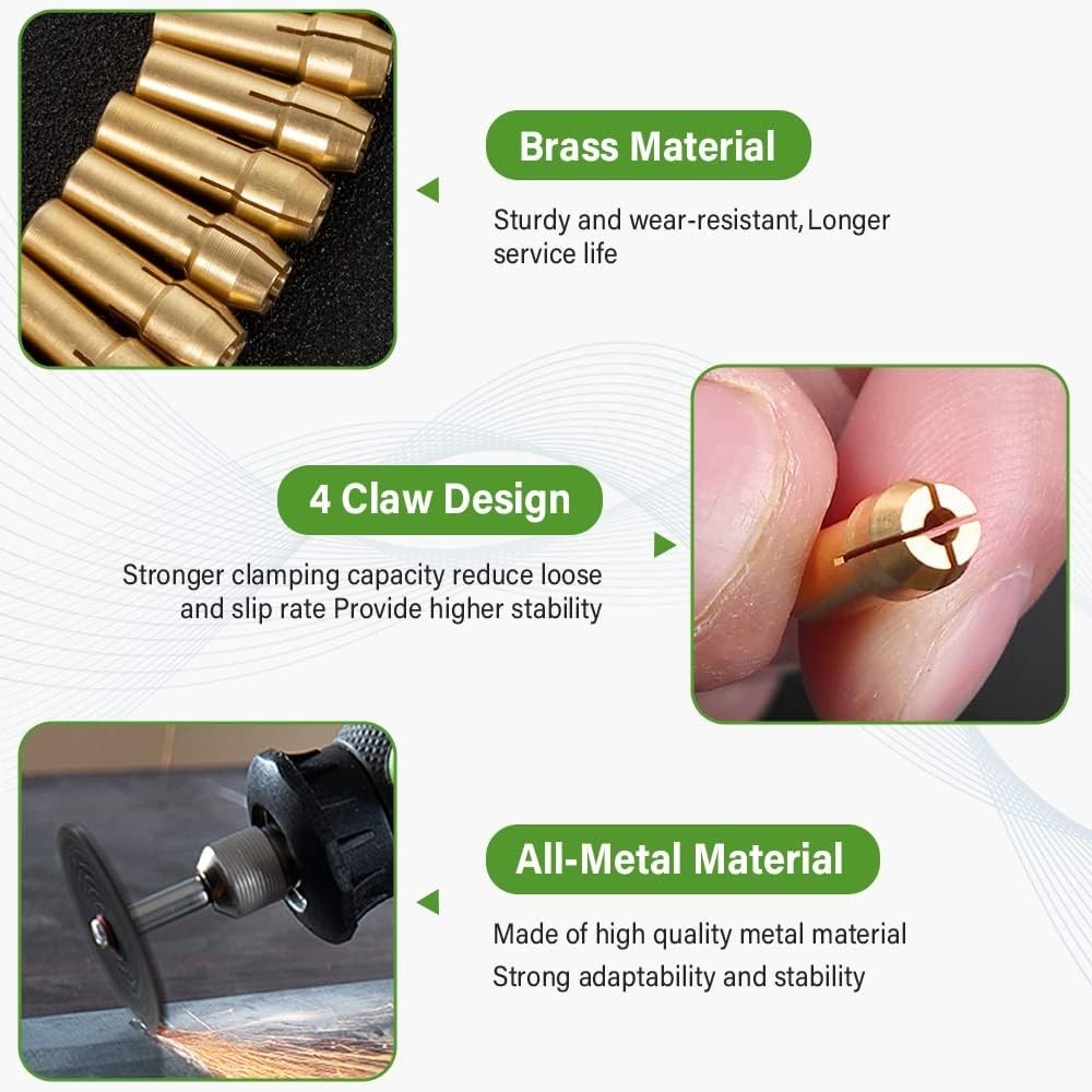 15PCS Dremel Chuck Collet Kit - Keyless Quick Change & Brass Nut Set