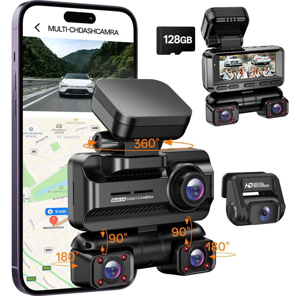 360° Front Rear Inside Dash Cam Loop Recording G-Sensor Dashcam 3.18” IPS Screen