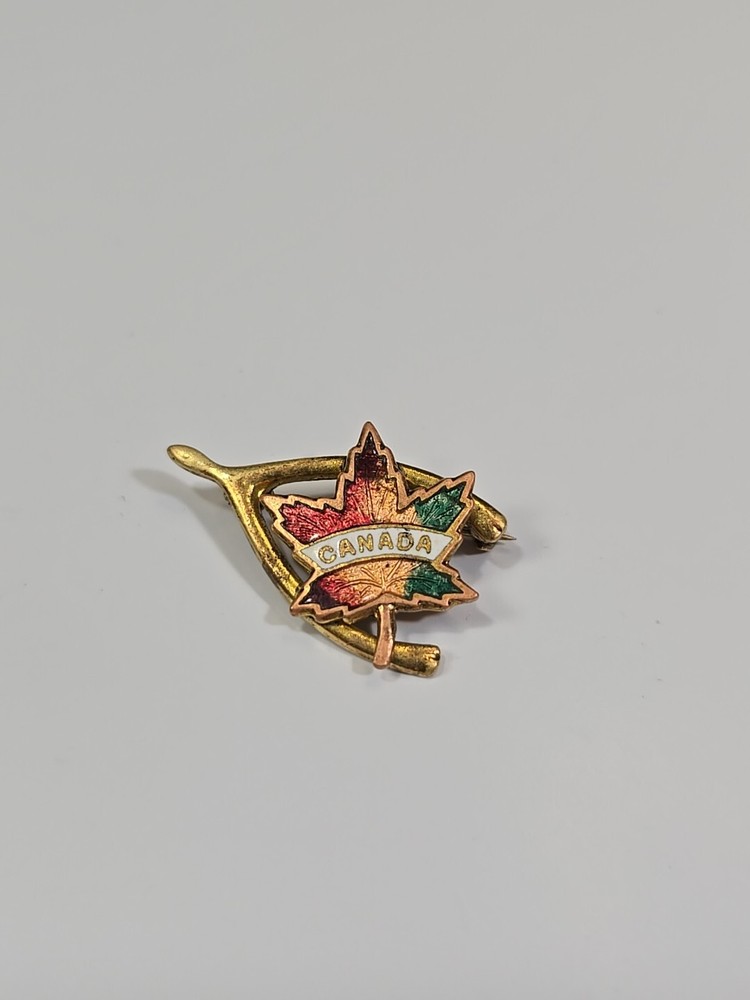 Canada Souvenir Lapel Pin Wishbone & Maple Leaf Vintage