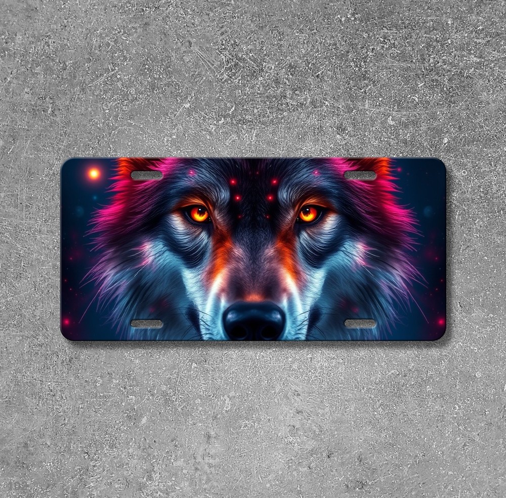 Hyperrealistic Wolf License Plate Your Text Auto Tag Special Gift