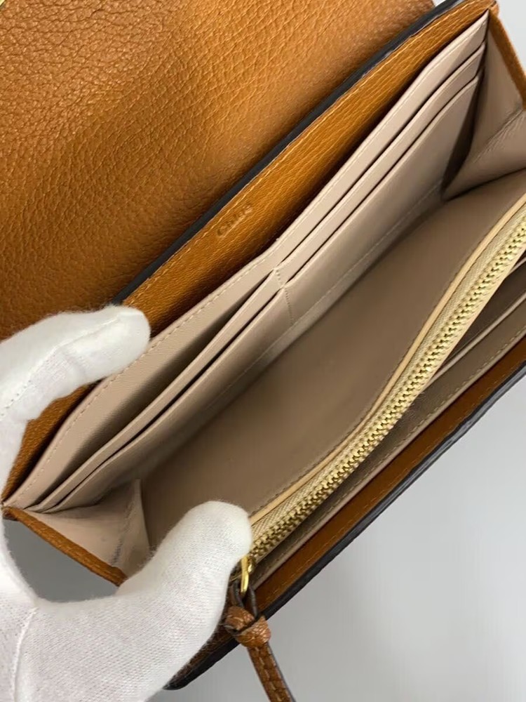 Chloe CML Leather Long Wallet, Plain, Women's