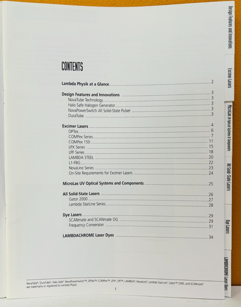 Lambda Physik Product List 2000 Catalog.