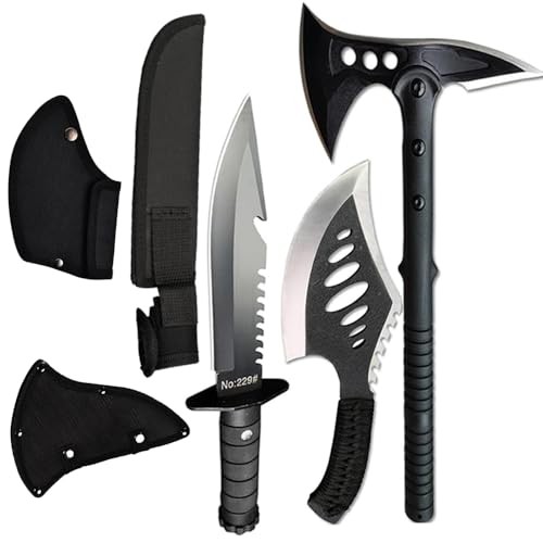 Camping Hatchet Axe with Tomahawk with blade + Hatchet + Fixed Blade Knife