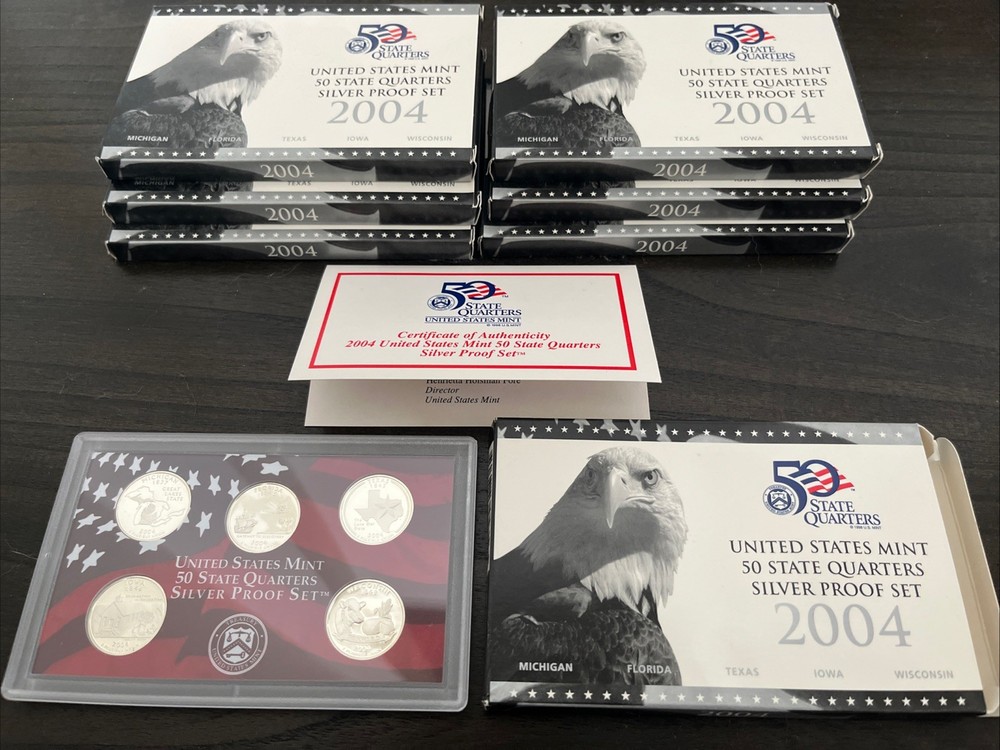 2004 US Mint 50 State Quarters Silver Proof Set in Original Box/COA 1 Set
