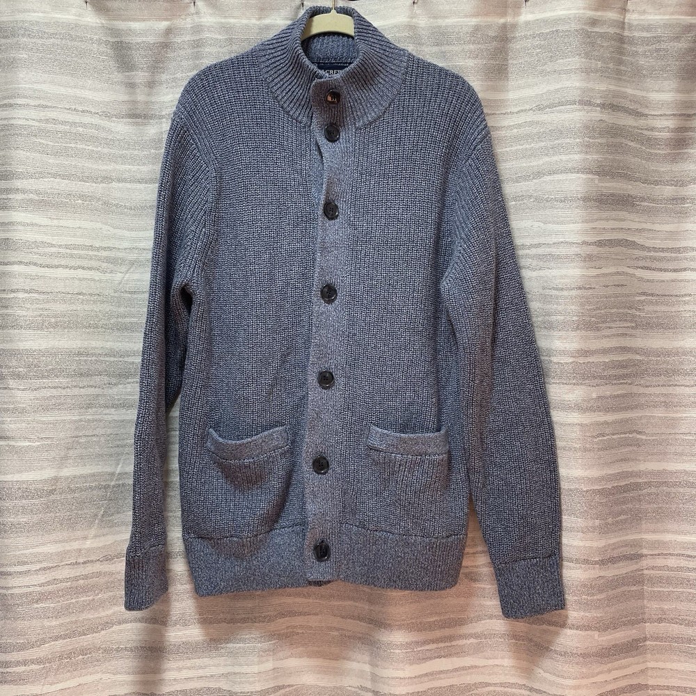 J Crew Sweater Mens M Blue-Gray Button Front Cardigan Pullover Ribbed Classic