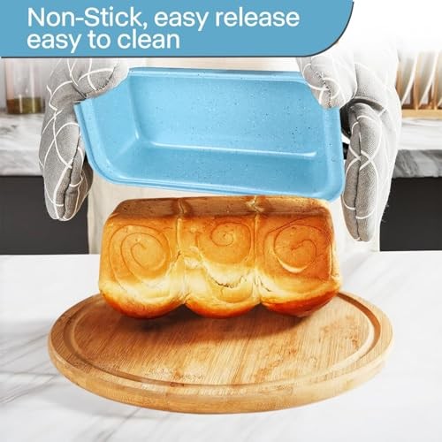 Baking Pans Set Non Stick, Bakeware Sets Stackable, Oven Safe, 6 Piece Set Blue