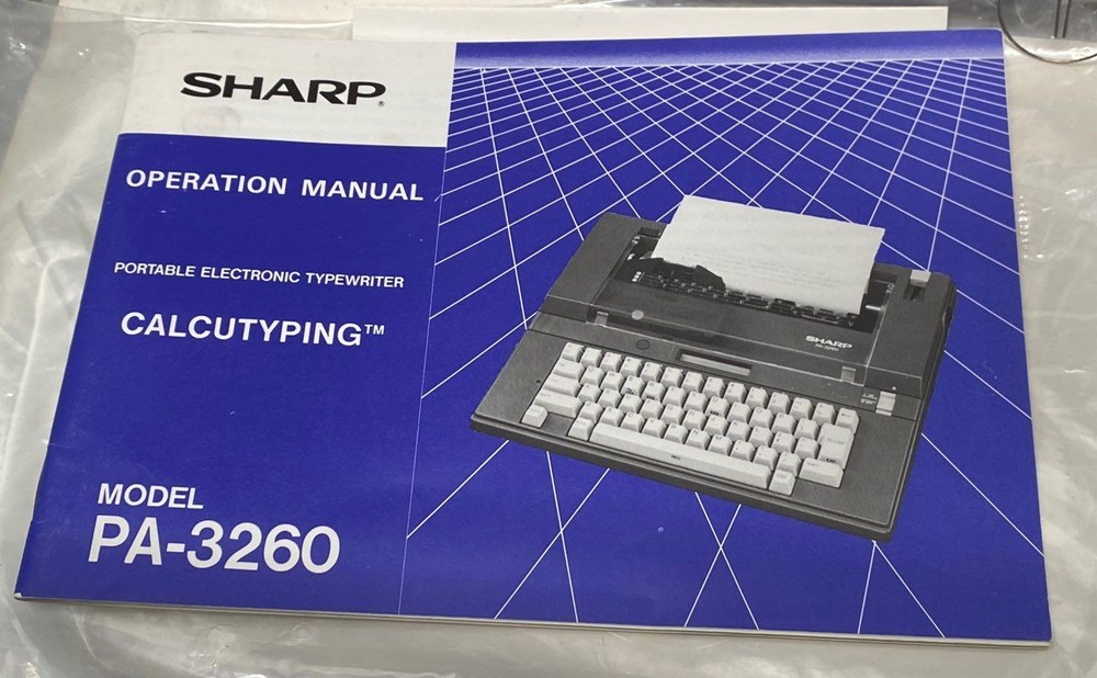 Sharp Electronic Typewriter PA-3260 Gray Portable Calc uTyping Manual Case