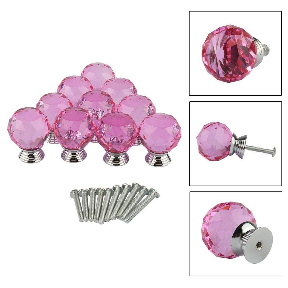 10 Pcs Dresser Crystal Knobs 30mm Glass Pull for Cabinets and Drawers Knobs f...