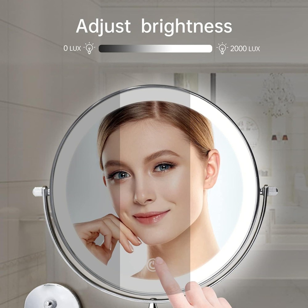Rechargeable wall mounted illuminated vanity mirror 8 inch double sided