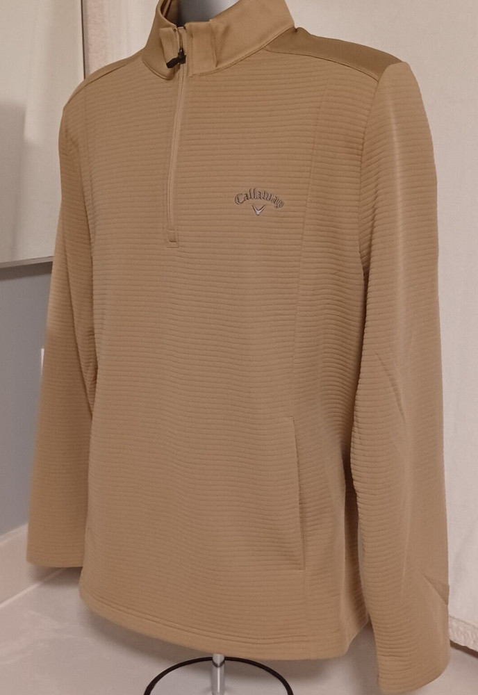 Callaway Golf Opti-Dri 1/4 Zip Ribbed Pullover Men's Medium Chinchilla Beige NEW