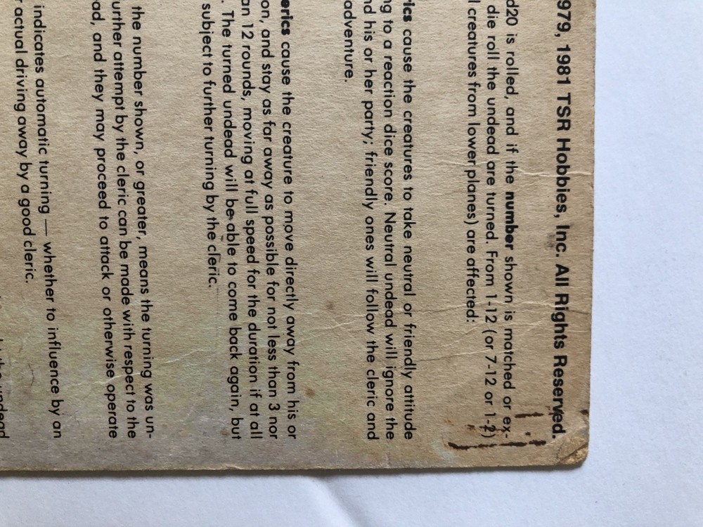 Vintage Dungeon Masters Screen 1981