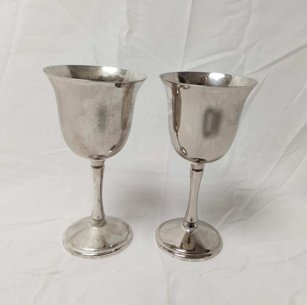 Pair of Silver Plated Wine Goblets ~ Unmarked