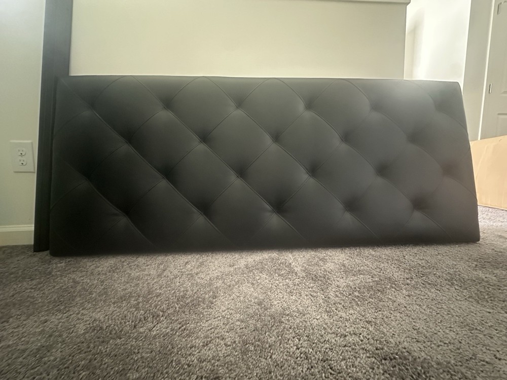 Black Queen upholstered panel leather headboard