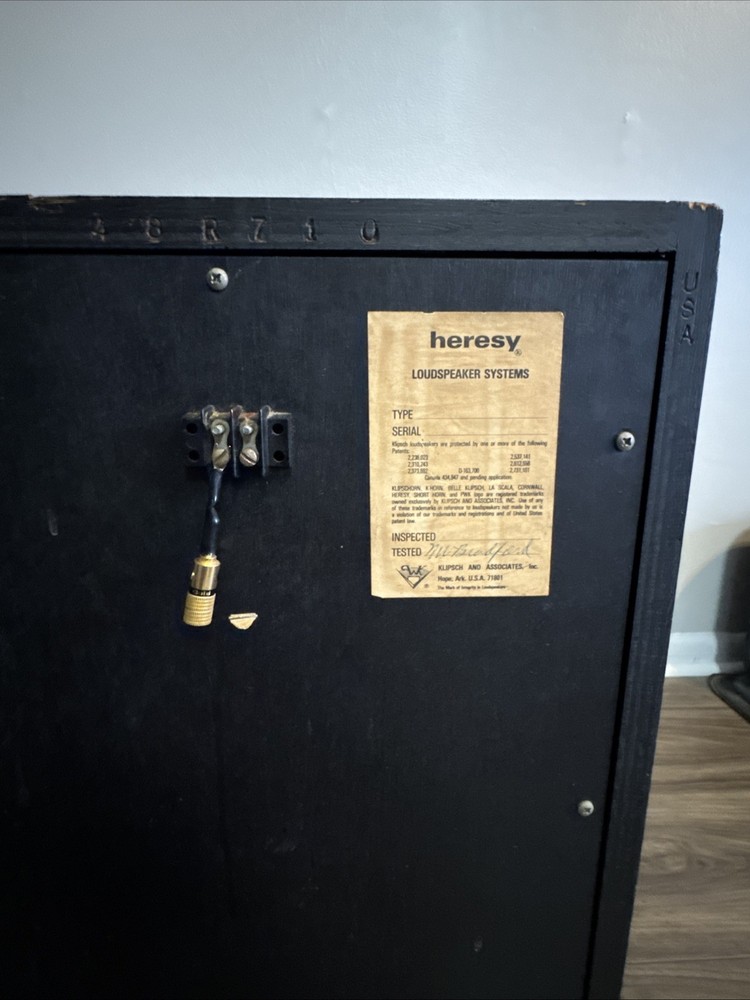 Klipsch Heresy I Vintage Speaker Single Unit Tested Working Read