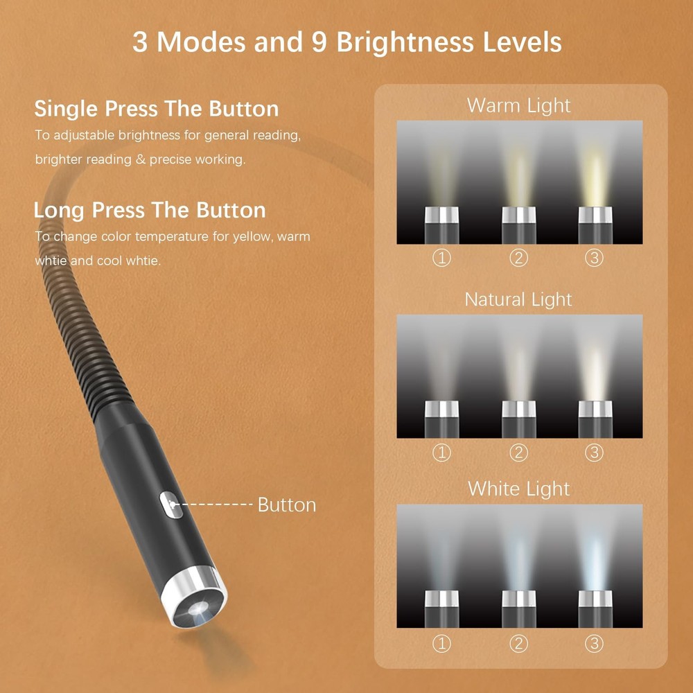 LED Neck Reading Light, 3-Color & 3-Brightness Adjustable Bendable Neck Light...