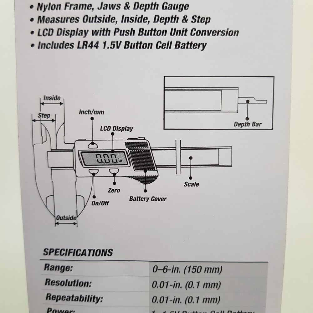 Hyper Tough 6" DIGITAL CALIPER LCD Display MEASURES OUTSIDE INSIDE DEPTH STEP