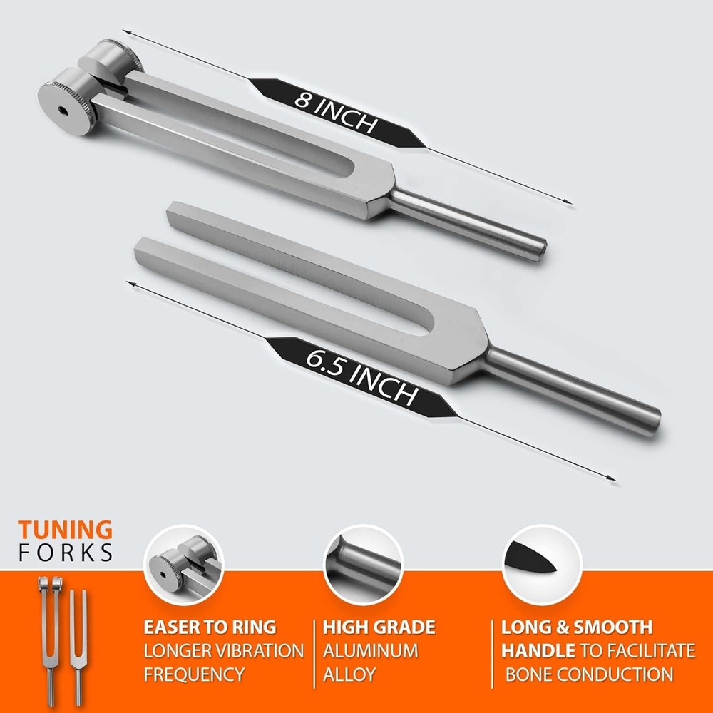 Comprehensive 3-Pc Tuning Fork Set with Taylor Hammer for Auditory Assessments
