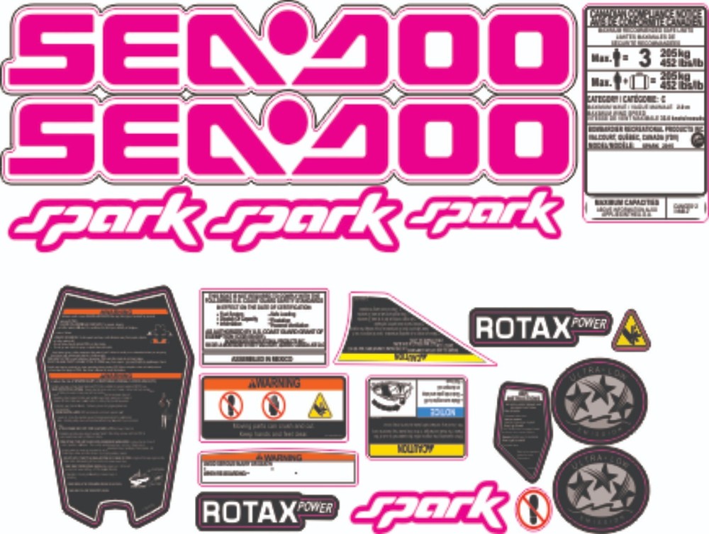 SEADOO SPARK 3 UP 2015 - 2022 Graphics / Decal / Sticker Kit PINK CUSTOM