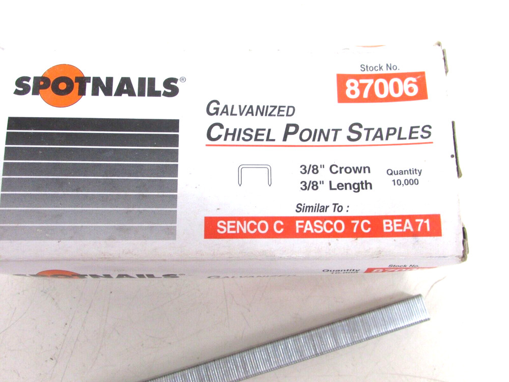 SPOTNAILS GALVANIZED CHISEL POINT 3/8" STAPLES, OPEN BOX