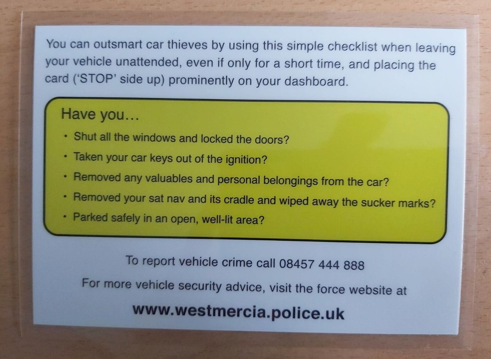 Laminated Security Warning message for vehicle