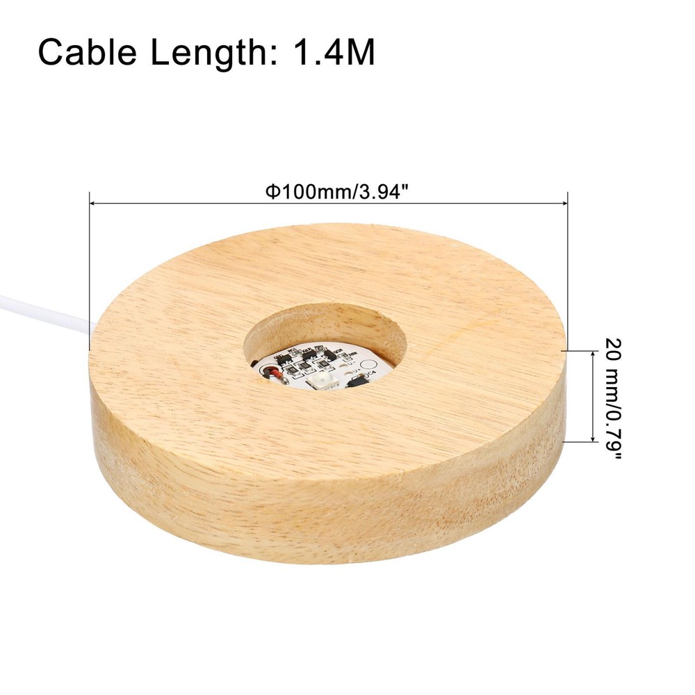 LED Light Round Wooden 3.94" Multicolored Display Base Stand with Remote Control