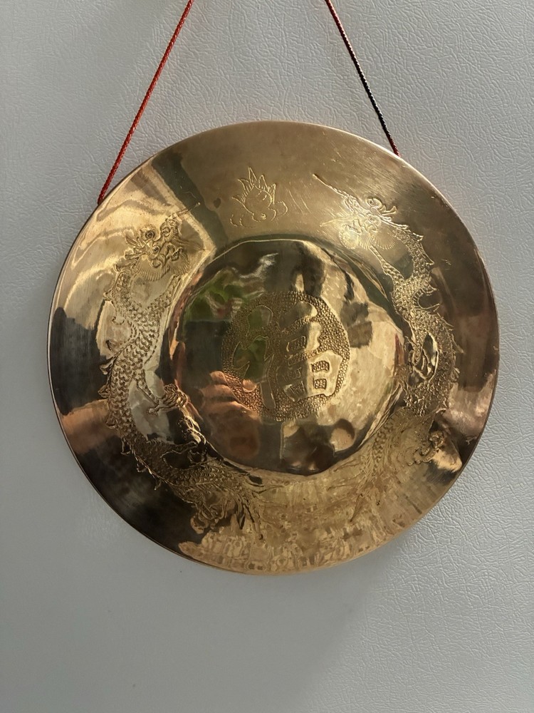 Vintage Brass Gong Dragons 12” Wall Decor