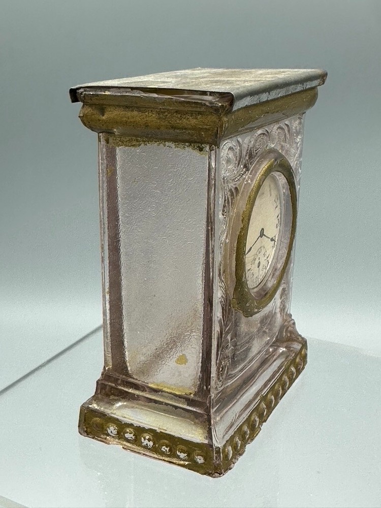 1910s MANTEL CLOCK Glass CANDY CONTAINER Antique A&E 164