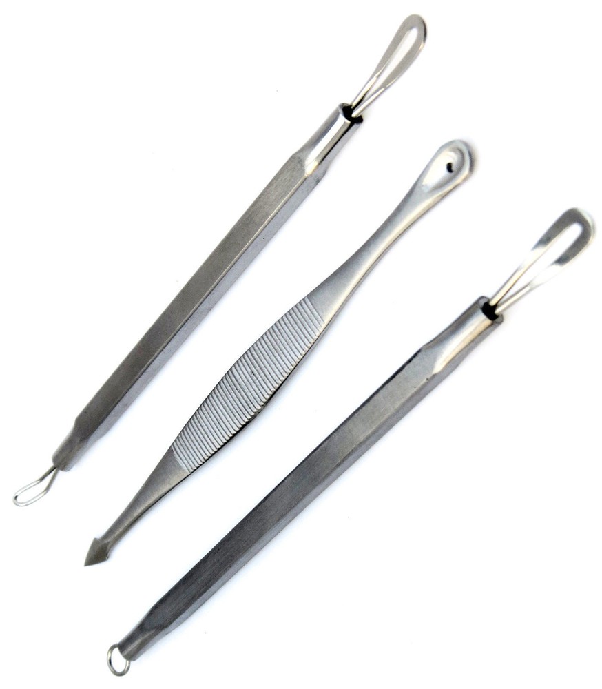 Set of 3 Basic Pimple Ache Extractor Comedone Blackhead Premium Instruments Kit