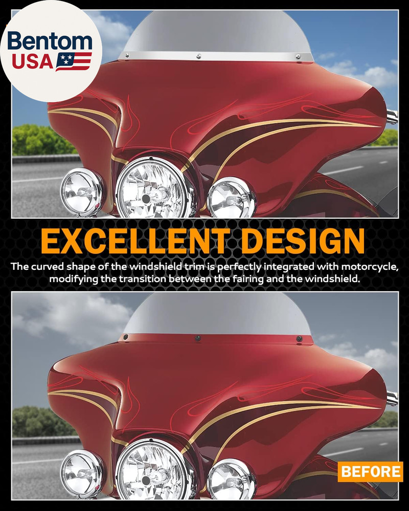 Batwing Windshield Trim, Polished Stainless Windshield Trim Compatible for Harle