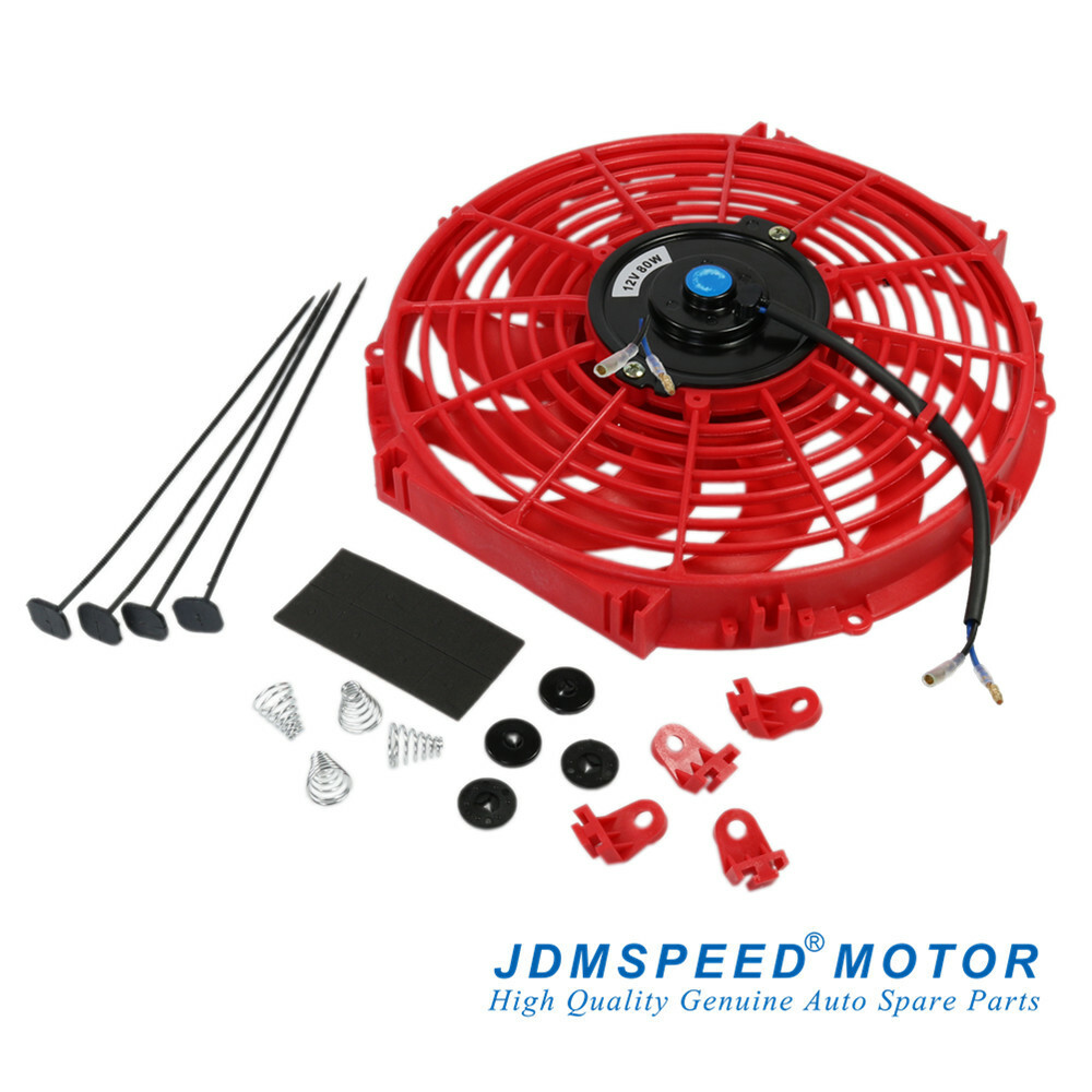 Universal 12V Engine Cooling Fan Slim Pull Push Racing Electric Radiator Red 12"