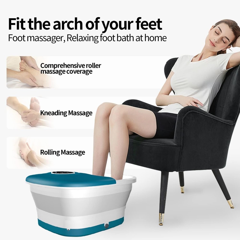 Collapsible Foot Spa Bath with Heat - Remote Temperature Control Bubbles (BLUE)